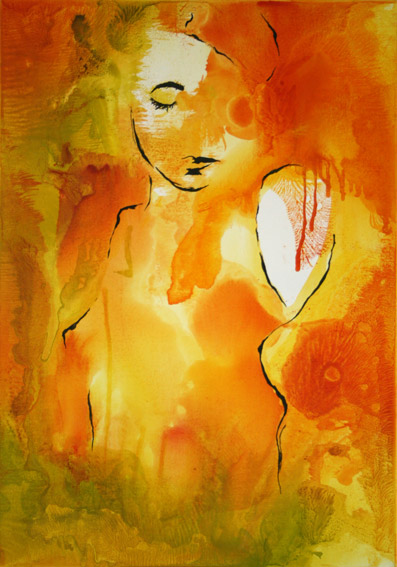 Orange - 2010 Auszug-Triptychon (Tusche auf Leinwand) 70 x 100 cm